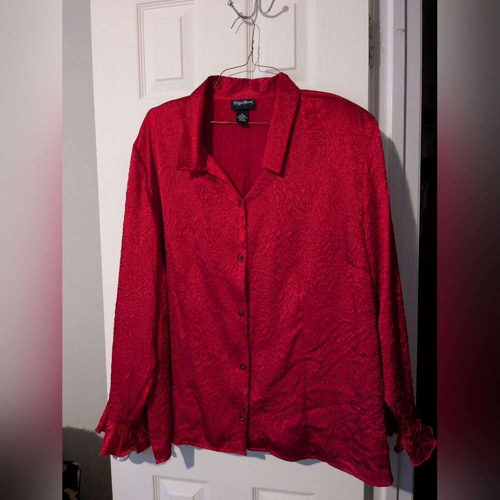 #330 Maggie Barnes Bold Red Textured Blouse